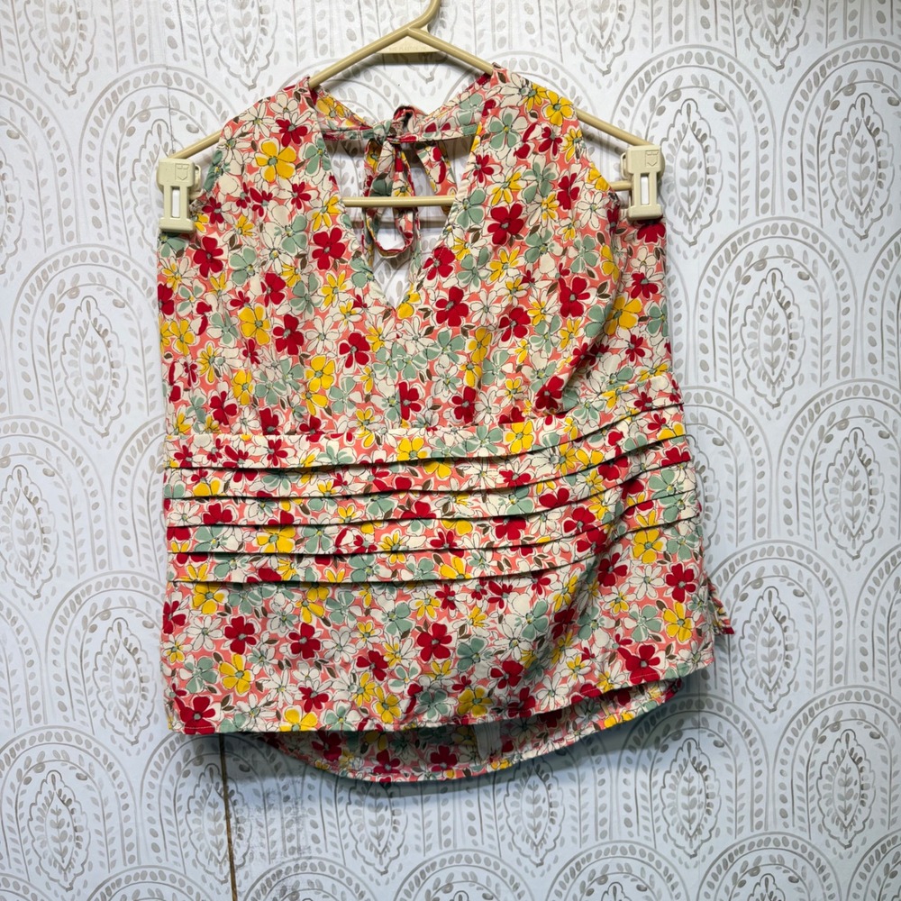 Moda International Halter Top Womens‎ XL Multi Color Floral Pleated Y2K Summer